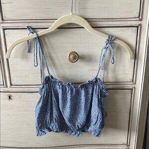 Cotton Candy Blue Floral Tie-Strap Cropped Camisole